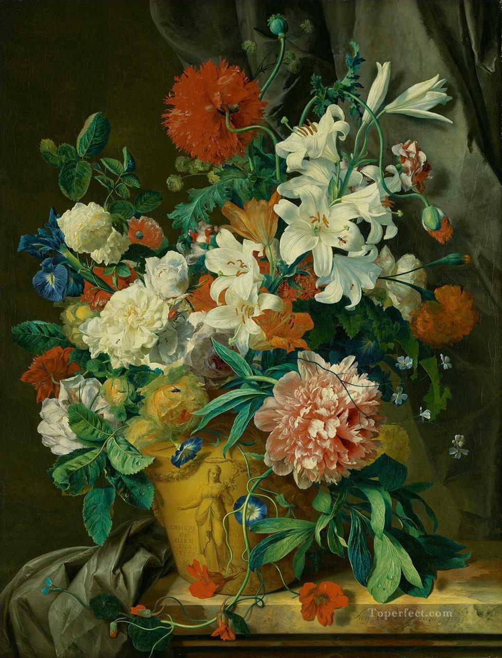 Stilleven は ポット Jan van Huysum の古典的な花の中でブルーメンの花に出会った油絵